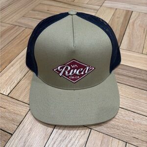 New RVCA Biege Red Mens Snapback Trucker Hat Cap